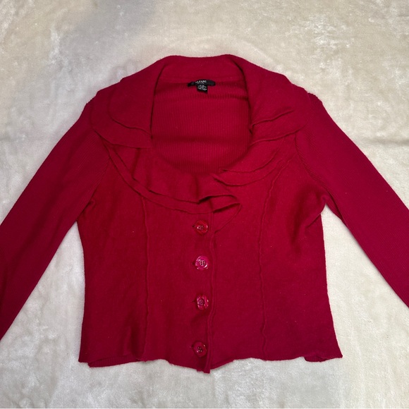 Alfani Boiled Wool Flutter Collar Jacket Maroon Button Down Size PM Petite - Picture 7 of 14